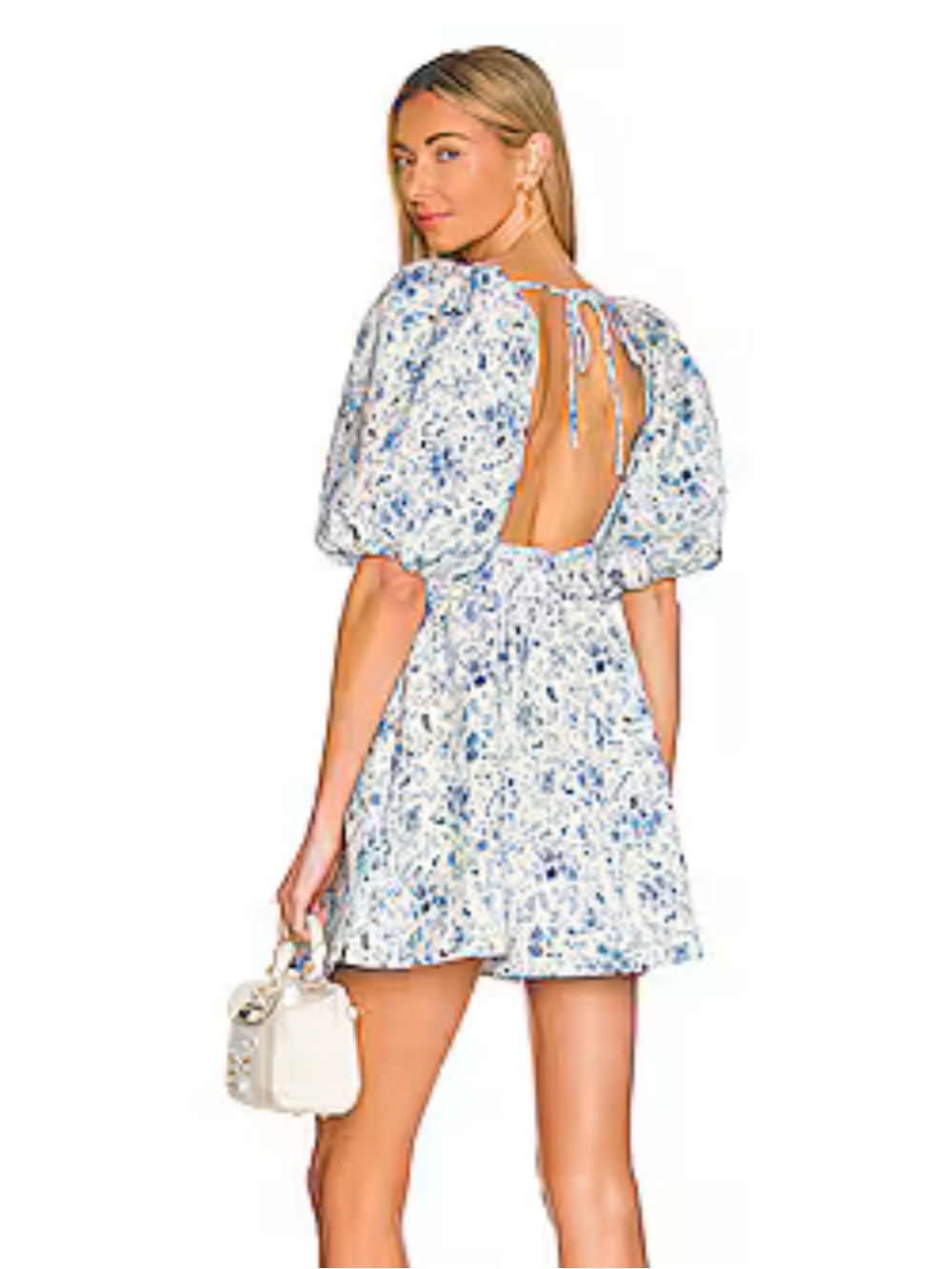 MAJORELLE Valentina Baroque Blue Floral Puff Sleeve Mini Dress XS Worn Once